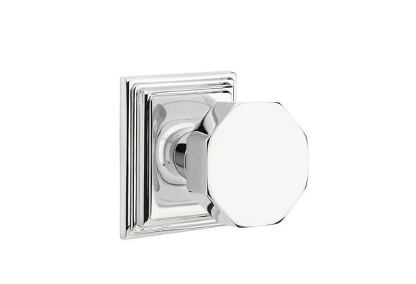 Ensemble de mortaise intérieure Emtek Passage avec rosette Wilshire et bouton octogonal (LH), Nickel satiné