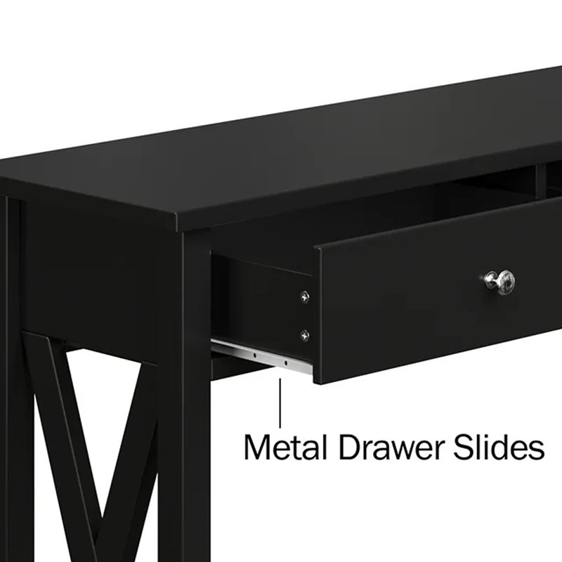 Black Wood and Metal Console Table with Storage Drawers