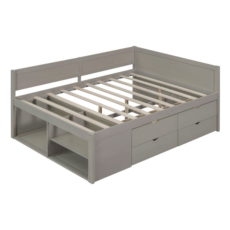Full Size Daybed With Drawers And Shelves, Gray, Full