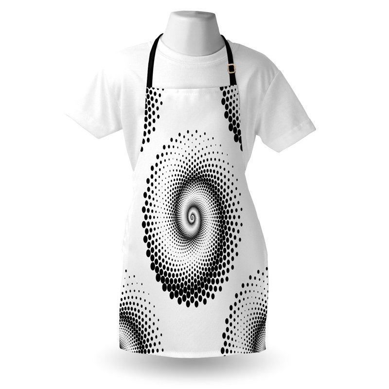 Tablier abstrait East Urban Home unisexe, motif à pois en spirale, taille adulte, noir et blanc