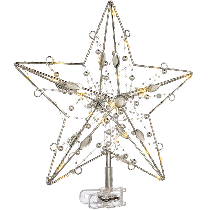 29cm Metal Astrology & Stars Lighted Tree Topper, Silver