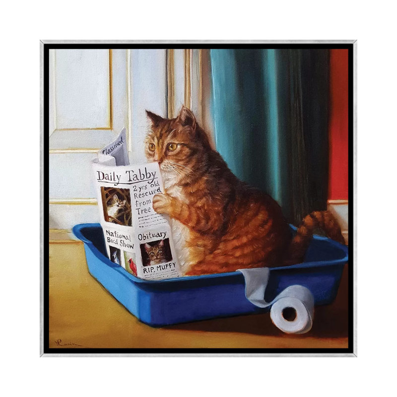 « Kitty Throne » par Lucia Heffernan-impression, Pas de tapis, H 26 po x l 26 po x P 1,5 po, Toile avec cadre argenté