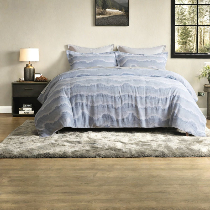 Literie en jacquard de coton de qualité supérieure, couette King bleue moderne