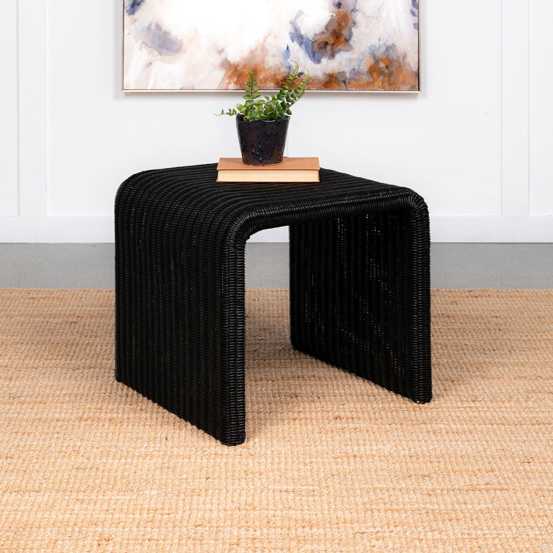 Table de bout carrée noire tissée rétro, pour le salon, la chambre à coucher, la cuisine, style minimaliste en forme de U, structure idéale