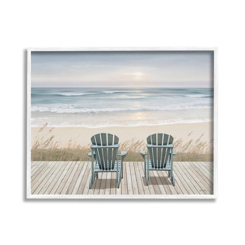 Chaises avec plage au lever du soleil, estampe numérique encadrée par Amber Sterling, H 16 po x l 20 po