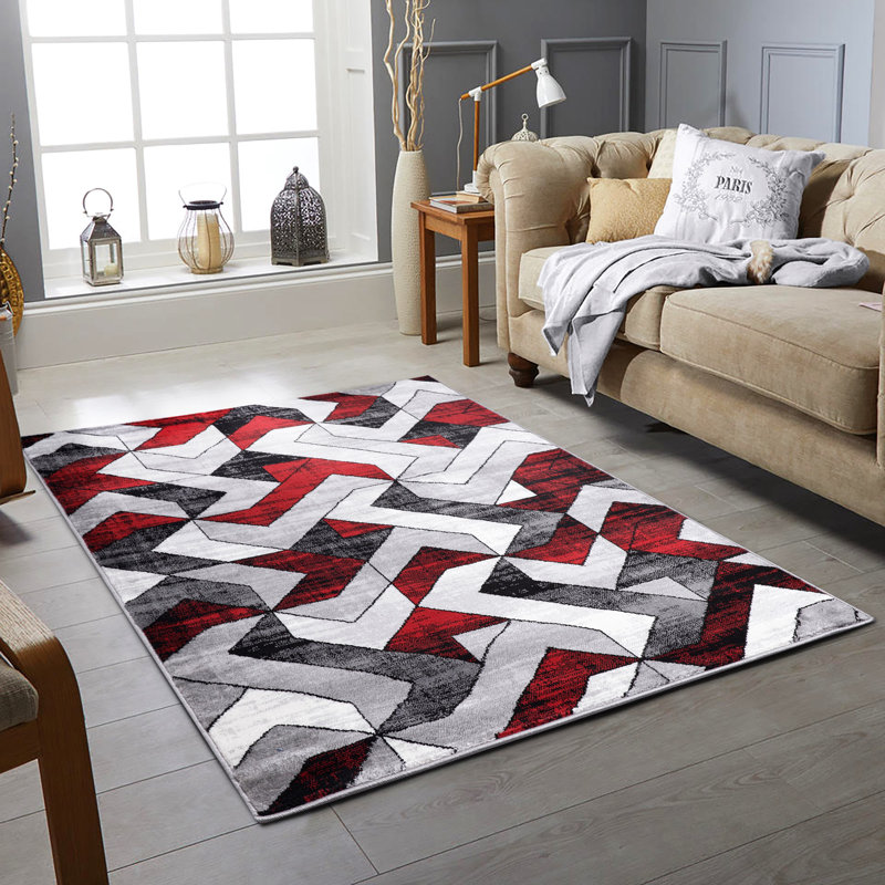Cassien Dhurrie Red Rug, Rectangle 200 x 290cm