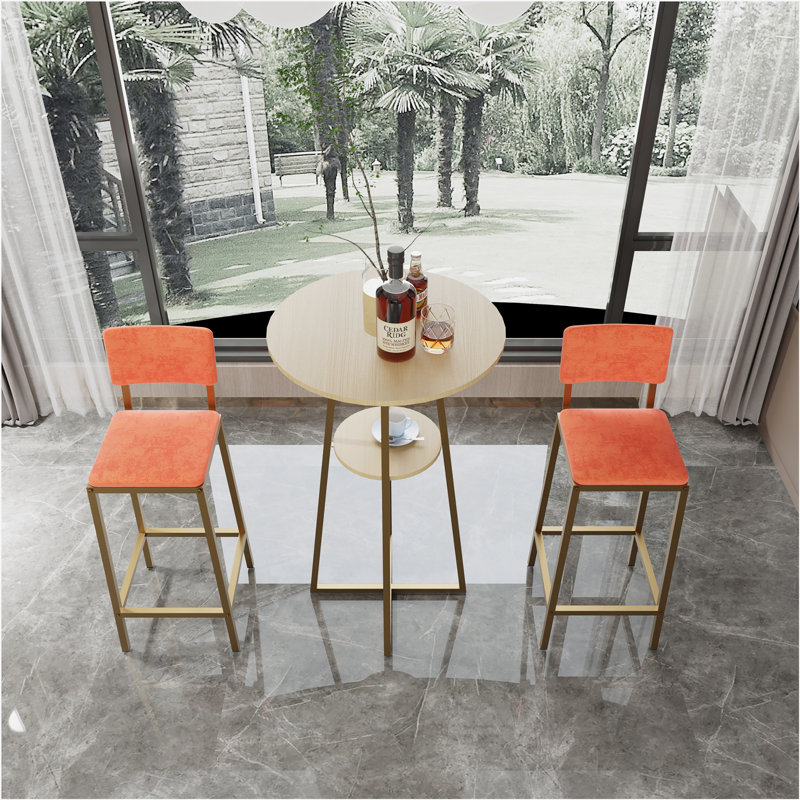 Bar table and chairs three piece set, frame, sponge made seat cushions and backrests, bar table with storage function