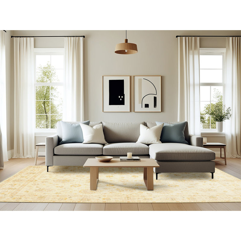 Tapis traditionnel jaune clair / beige Winschoten, Rectangle 6 pi x 9 pi