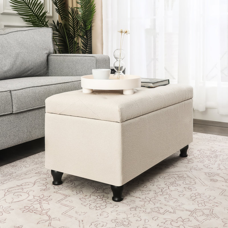 Banc de rangement avec repose-pieds capitonné 31 pouces, Beige