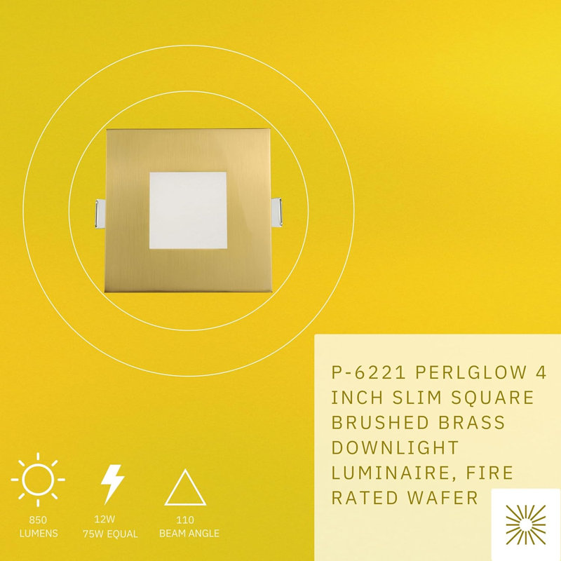 Perlglow 4" Square 12W ‎850 Lumens 5CCT Slim Light, Brushed Brass