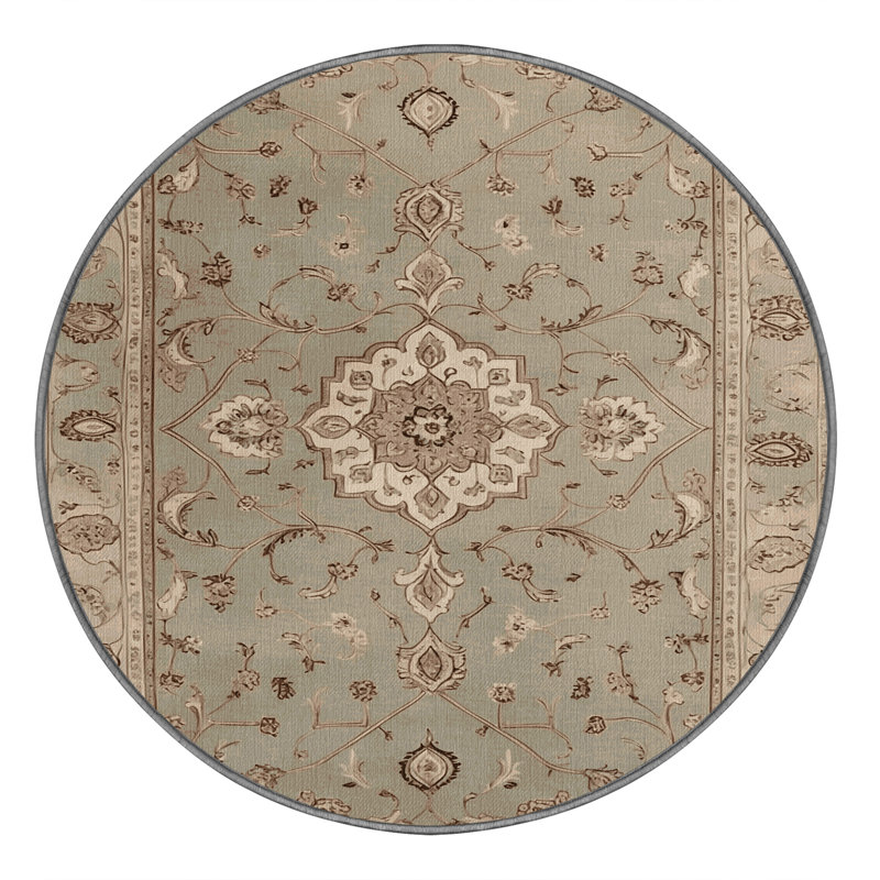 Tapis gris Tabriz lavable à la machine, Rond 4 pi
