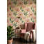 Papier peint floral avec fleurs roses et fond crème amovible-2134986745