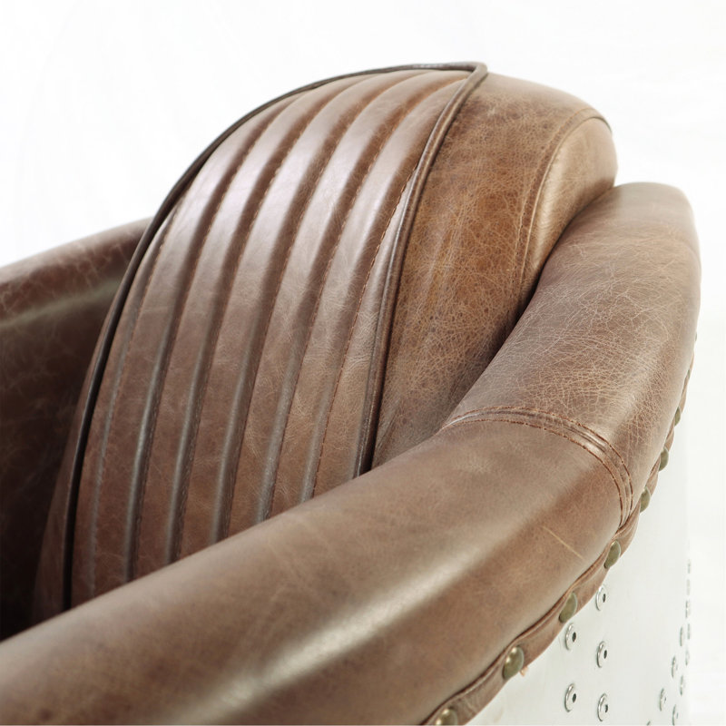 Fauteuil en cuir et aluminium rétro brun