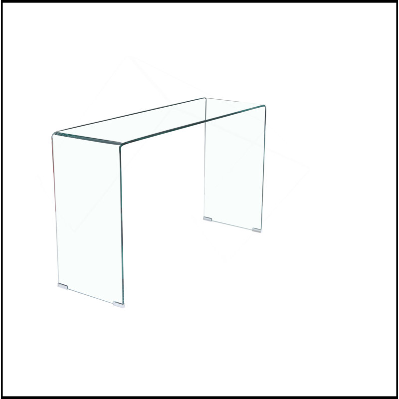 Console en verre, console en verre trempé transparent avec bureaux à bords arrondis, table de canapé