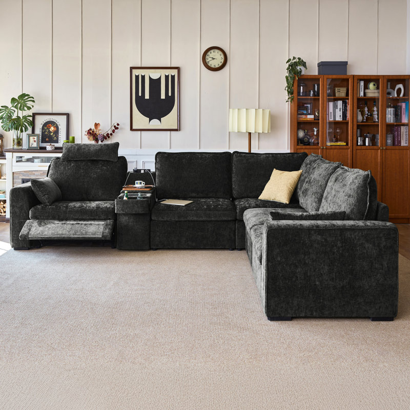 Canapé modulaire surdimensionné 5 places Olar Comfy Cloud avec rangement, canapé-lit d'angle convertible profond en chenille, housses lavables et adaptées aux animaux de compagnie