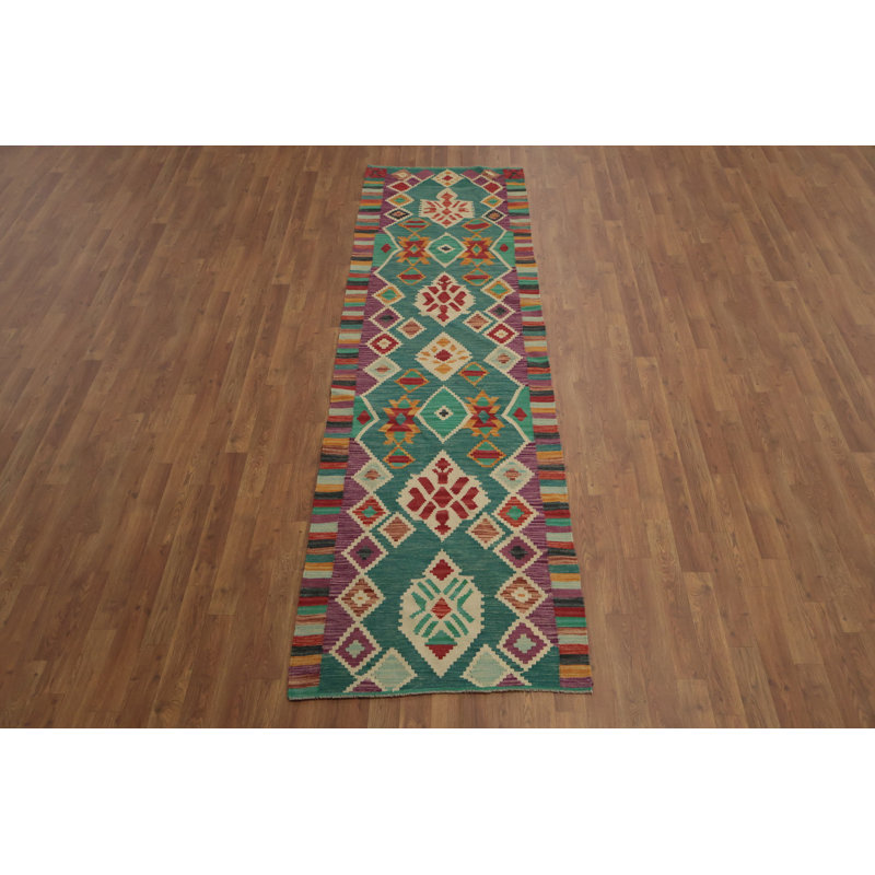 Tapis lumineux et audacieux kilim 3 x 10 parfait pour les couloirs