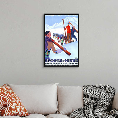 Mont Blanc, Sports d'Hiver, affiche rétro, par Roger Broders, reproduction d'art sur toile encadrée par Roger Broders