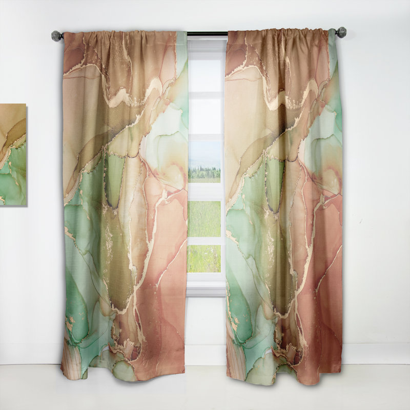 Luxury Fluid Art V Abstract Semi-Sheer Thermal Rod Pocket Single Curtain Panel, 52" W x 84" L