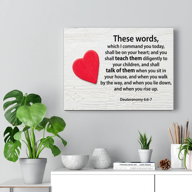 Ces mots Deutéronome 6: 6 - Toile tendue, art textuel, H 18 po x l 24 po x P 1,25 po