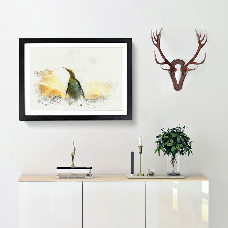 King Penguin in Abstract - Framed Print, Black, 50cm H x 76cm W x 2cm D