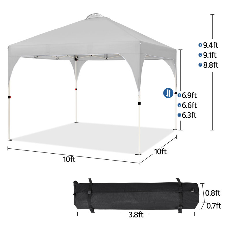 10x10 Pop Up Canopy Tent with Vent Instant Sun Shelter Canopy with Wheeled Bag, Gray