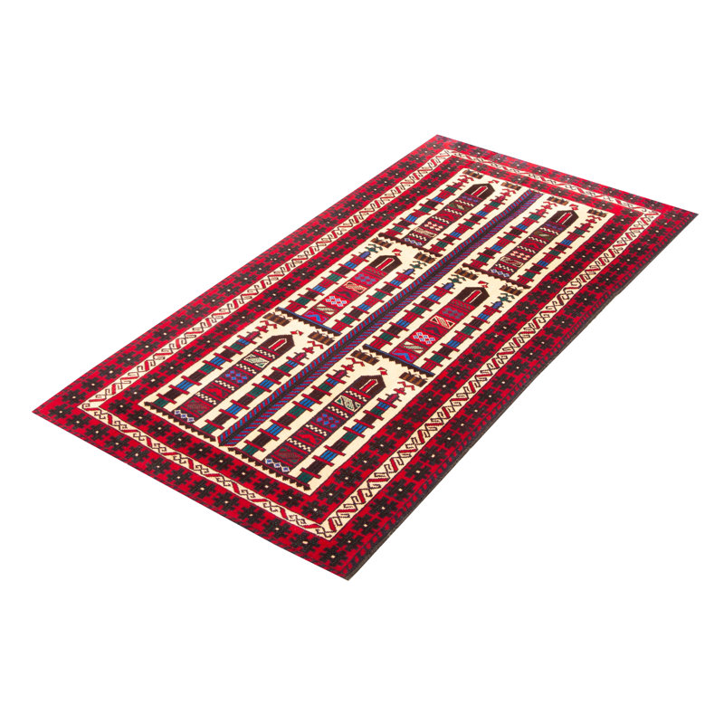 Tapis unique en laine noué à la main crème de 3 pi 5 po x 6 pi 8 po Teimani