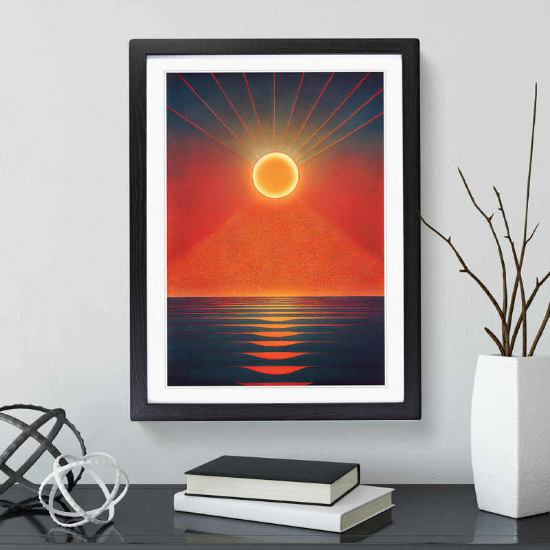 XV1022-4887X Unusual Abstract Ocean Sunset - Print, White, Black Framed, 64cm H x 46cm W x 2cm D