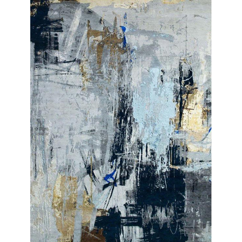 Tapis décoratif moderne à motifs abstraits et à motifs noirs sur fond gris Barcelona Collection