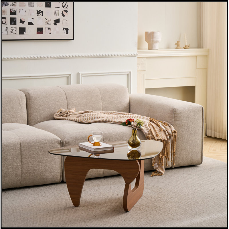 Bronte avec plateau en verre et pieds robustes, Noyer