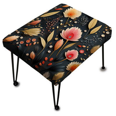 Plumes jaunes et rouges à motif de plumes florales - Repose-pieds rectangulaire floral