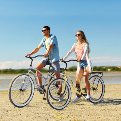 Single Speed Bicycles 26"Inch,Steel Frame, Wide Wheels For Stability, Rear Coaster Brakes,Multiple Colors Men's Beach Cruiser Bike