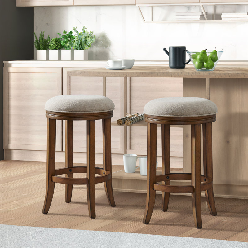 Natick Upholstered Counter Stool with Solid Wood Frame, Beige/ Brown, 2, Counter Stool (25.5'' Seat Height)