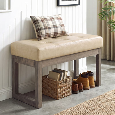 Banc rembourré ottoman de 68,5 cm (27 po), banc à chaussures d'entrée, repose-pieds, lin ou similicuir