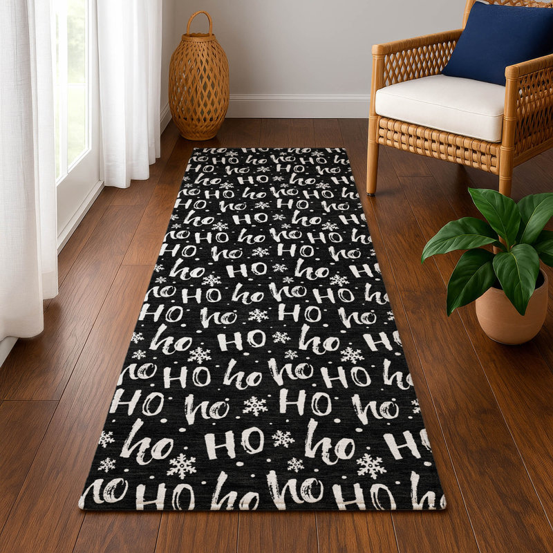 Premium Machine Washable Dockside AMF1814 HoHoHo Snowy Christmas Rug, Runner 2'3" x 7'6"