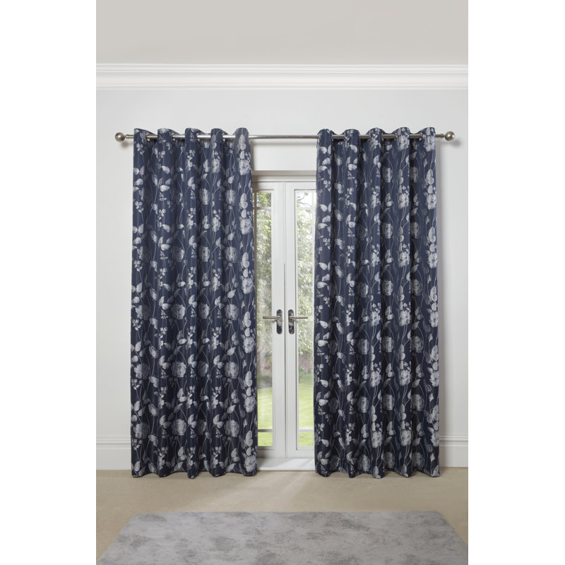 Leah Room Darkening Sliding Panel Pair, Navy, Width 116 x Drop 137cm
