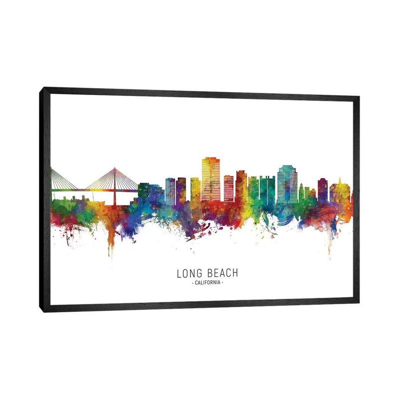 Long Beach California Skyline City Name by Michael Tompsett - Print on Canvas, 66.04cm H x 101.6cm W x 3.81cm D