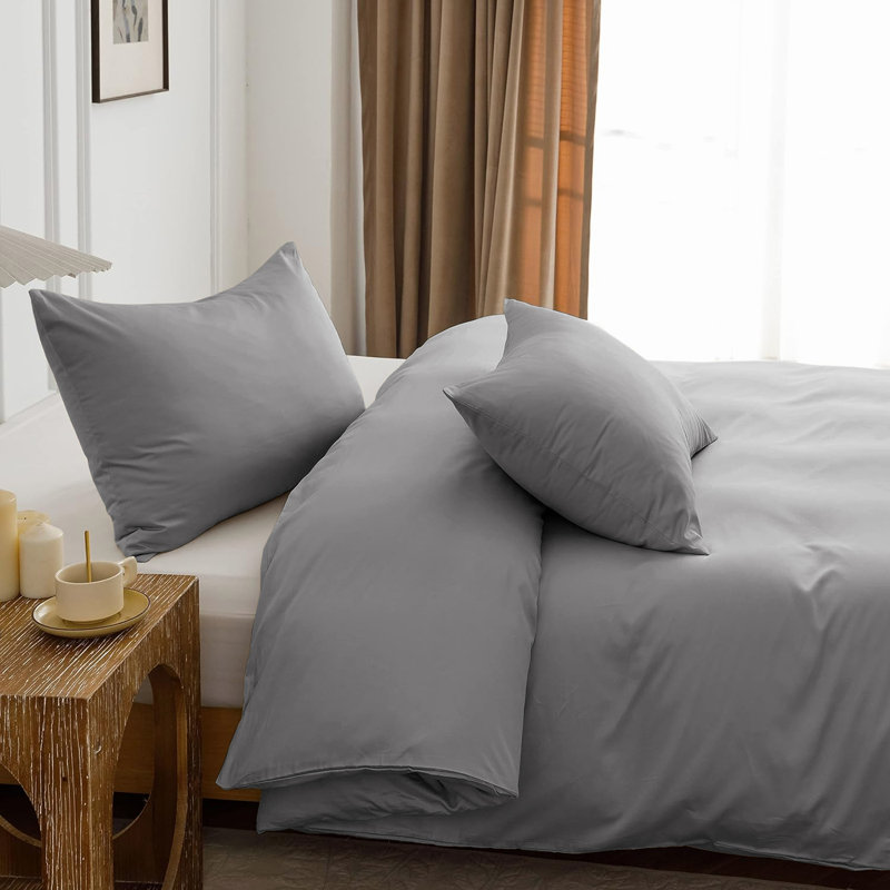 Nitzy Super Soft Reversible Plain Duvet Cover with Pillowcases, UK Single - DE 137 x 200 cm, Grey