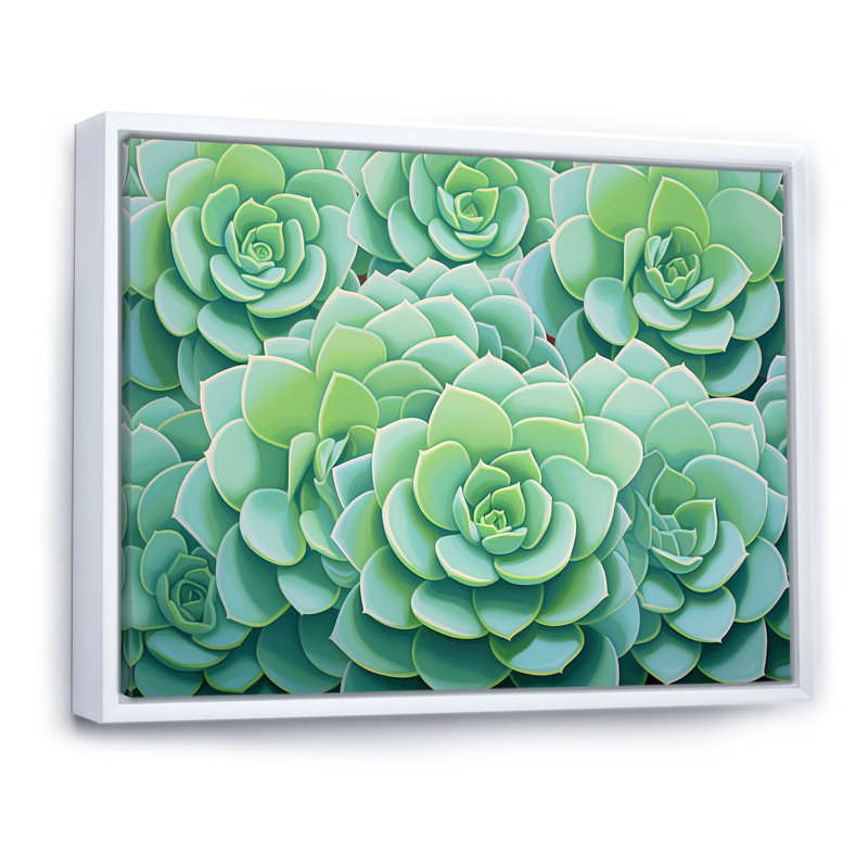 «Green Succulents Bloom» sur toile, H 34 po x l 44 po x P 1,5 po, Cadre flottant blanc