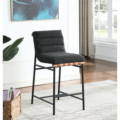 Chaise gris foncé à hauteur de comptoir - siège et garniture en cuir Boucle