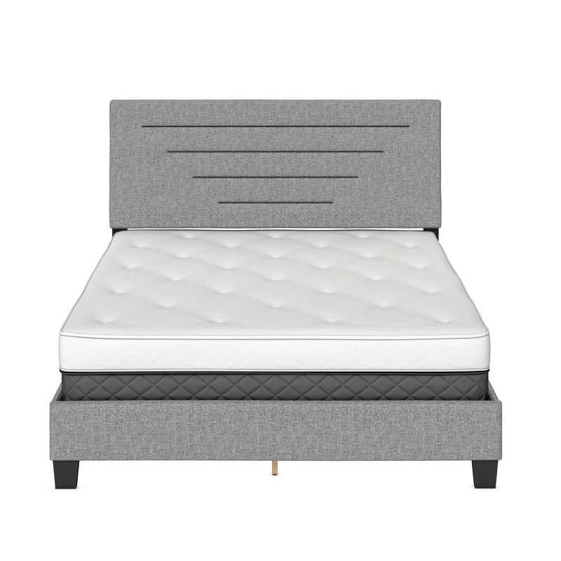 Gray Linen Upholstered Queen Platform Bed with Headboard