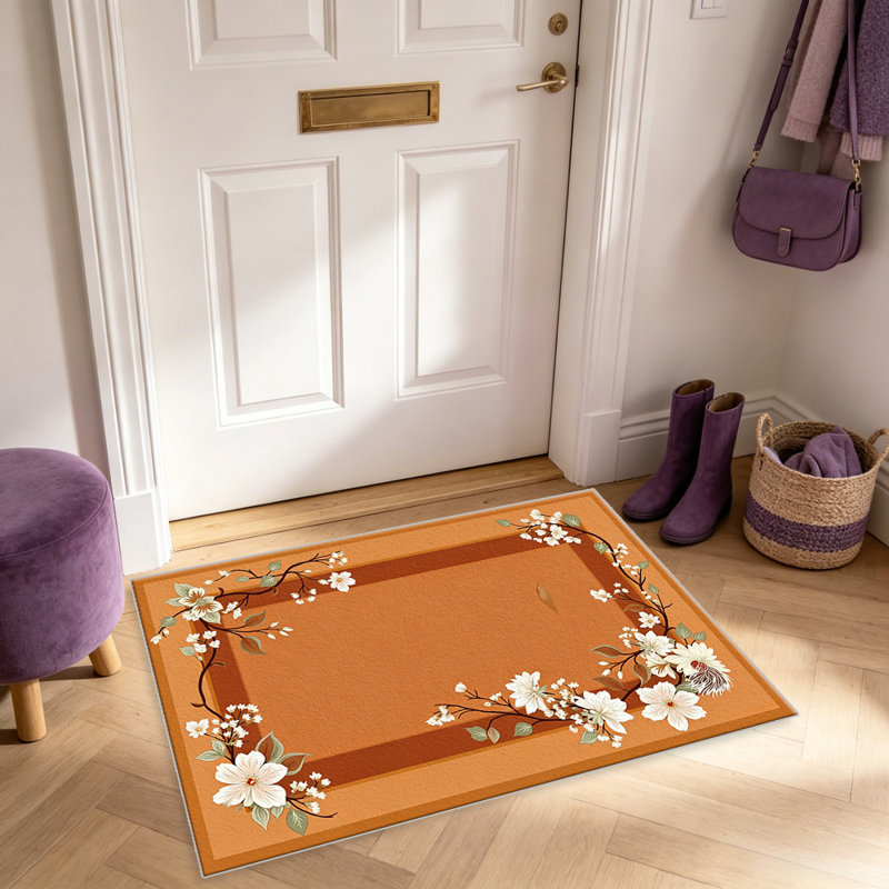 Warm Camel Blossom Frame carpet-easy to clean, machine-washable, soft and comfortable; suitable for door mats, kitchens, living rooms, bedrooms, corridors, and laundry areas. Easy to clean, durable carpet for home decoration.