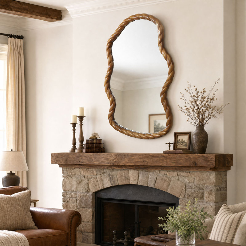 Miroir mural à cadre torsadé irrégulier de 90 cm (35,4 po), miroir décoratif en bronze antique, Organique arrondi