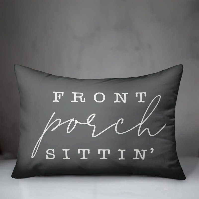  Front Porch Sittin' Indoor/Outdoor Rectangular Lumbar Pillow, Dark Gray/White