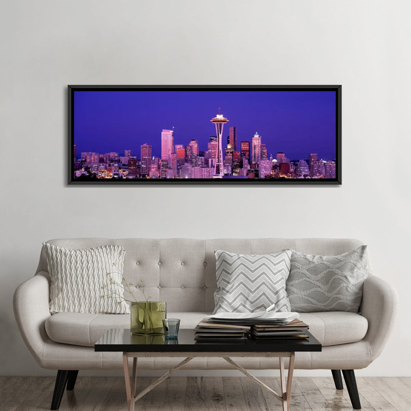Impression panoramique washington, seattle, reproduction de photo sur toile, H 12 po x l 36 po x P 1,5 po, Cadre noir