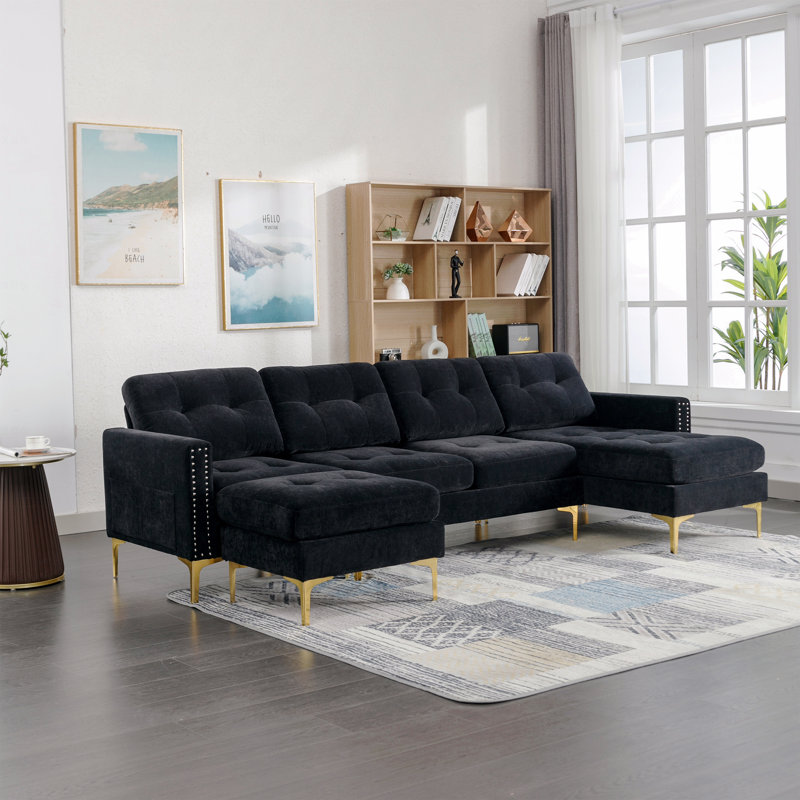Canapé modulaire Basic, canapé convertible en forme de L de 110,6 po avec repose-pieds mobile