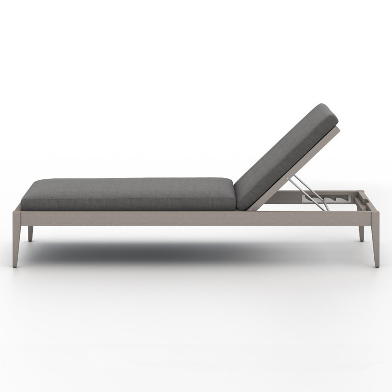 Sherwood Outdoor Teak Chaise Lounge, Weathered Gray/Dark Gray, Venao Charcoal Performance