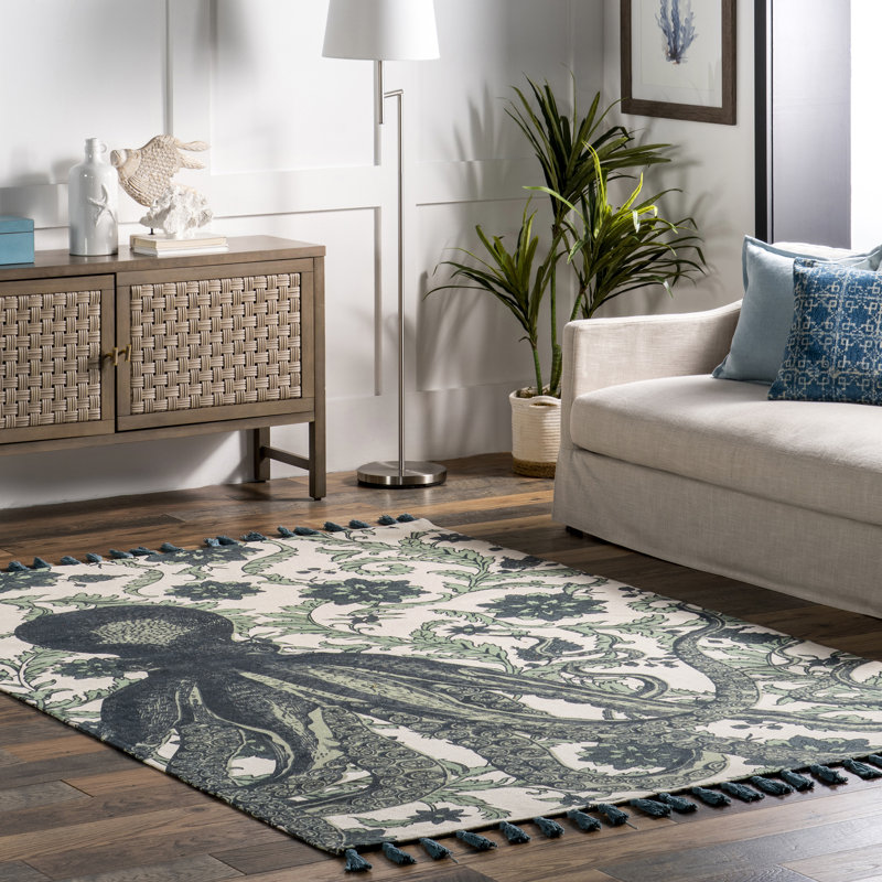 Tapis turquoise Thomas Paul Octopus, Rectangle 5 pi x 8 pi