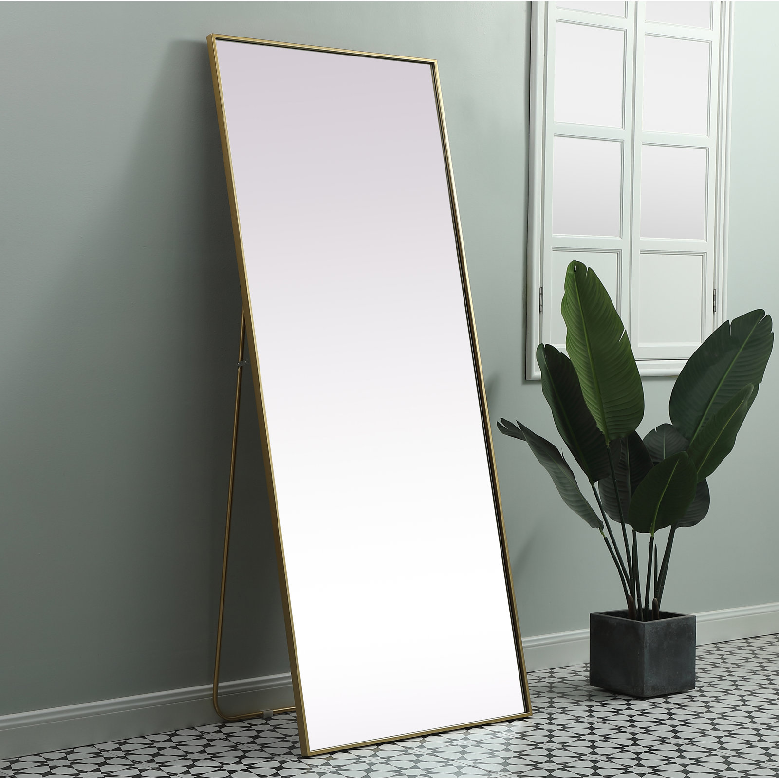 Sabine Metal Rectangle Floor Mirror, 72" x 30", Brass