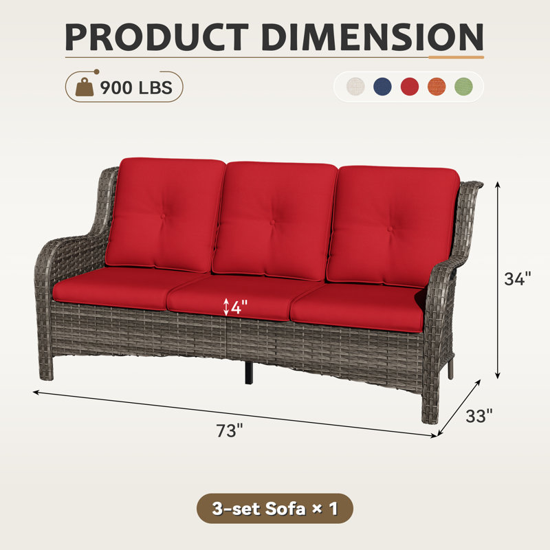 Magline 72.83'' Wicker Outdoor Patio Sofa, Red