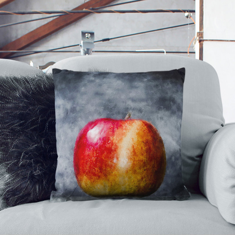 Apple Fruit Painting Square Throw Cushion, 55cm H x 55cm W x 20cm D, Stone